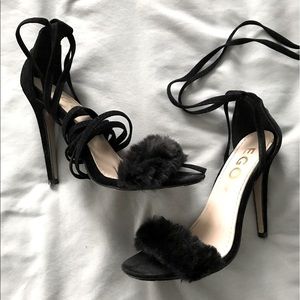 FLUFFY EGO SHOES STRAPPY HEELS WITH ANKLE TIES